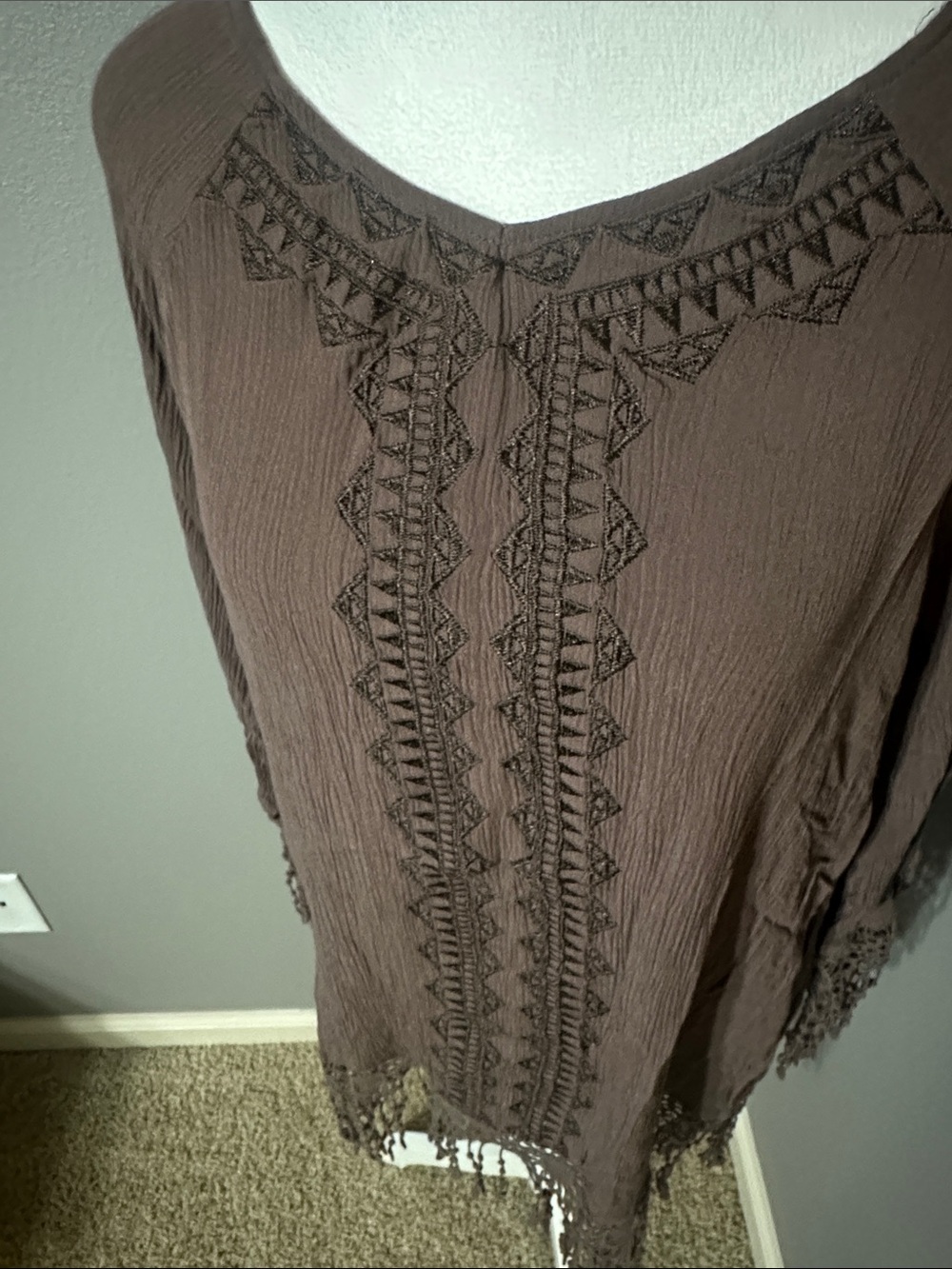 Indigo Soul Women’s Brown Crochet-Trim Fringe Top - Picture 5 of 9